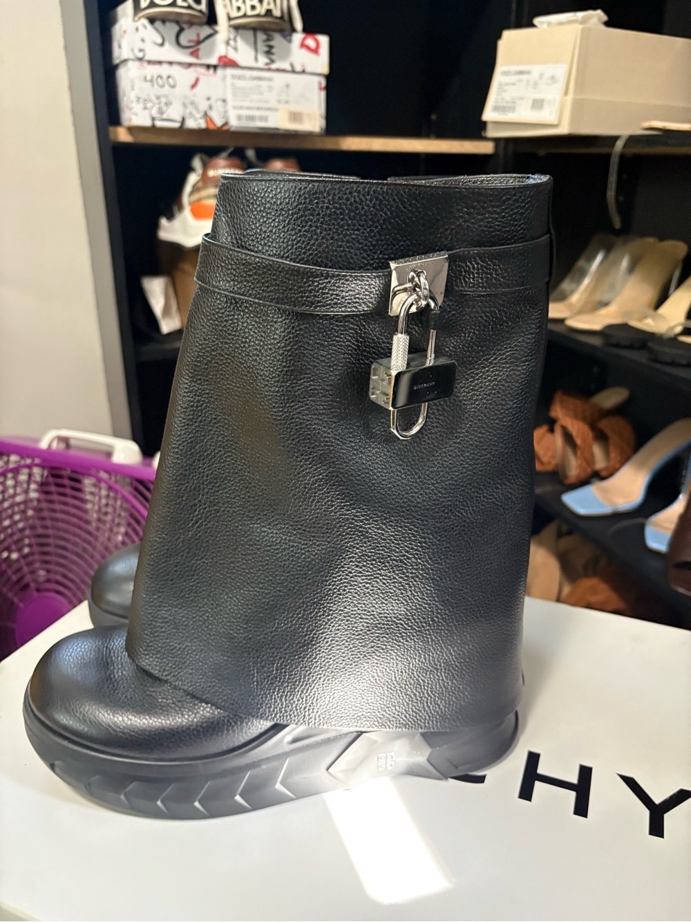 Givenchy Black Leather Ankle Boots with Silver Padlock Detail